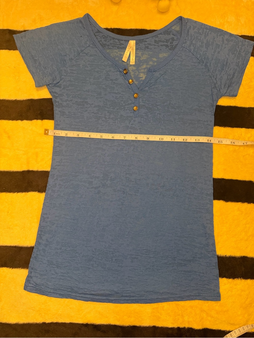 Color Story Burnout Henley Blouse Blue Size L - Picture 8 of 12